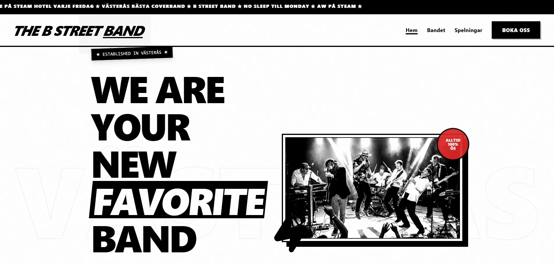 The B Street Band webbplats mockup